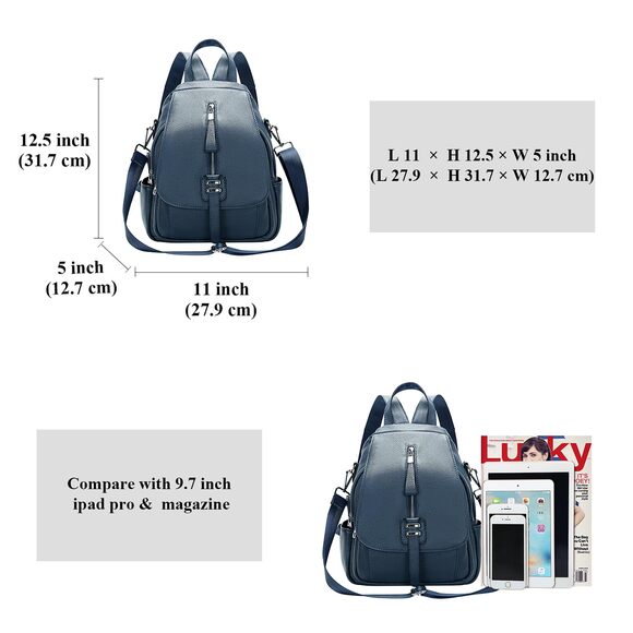 5927 Leather Backpack Purse Convertible Crossbody Shoulder Bag with Buckle main image 6